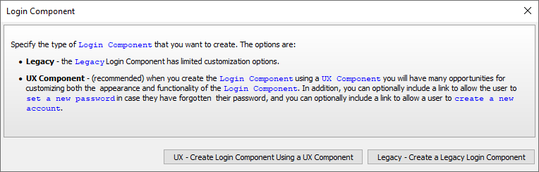 New Login Component Prompt